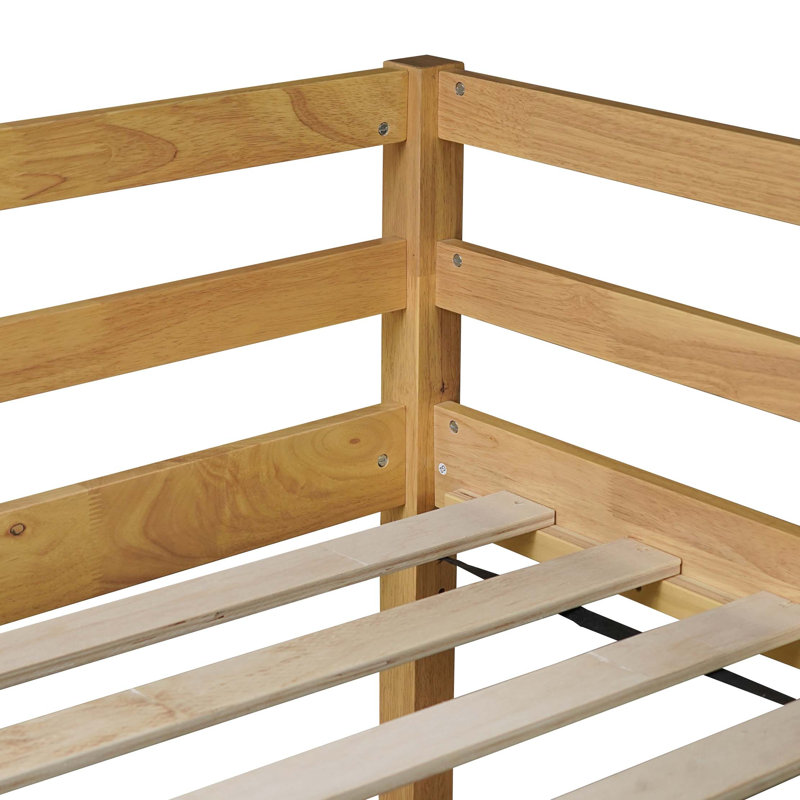 Solid Wooden, Rubber Wooden Loft Bed with Ladder, Bed Platform of Strengthened Slats, Natural