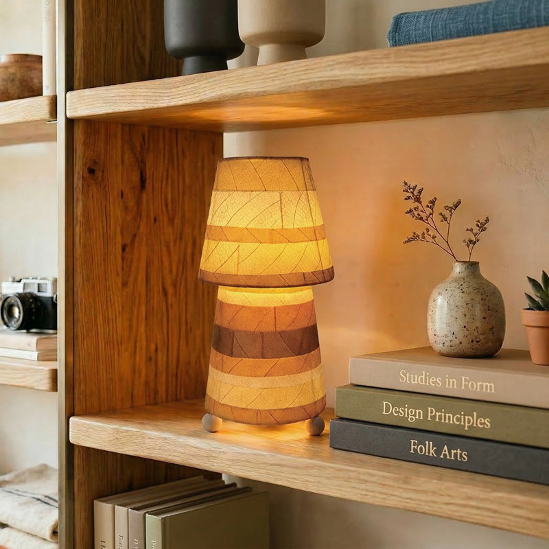  Lampe de table rayée fuselée naturelle, Crème
