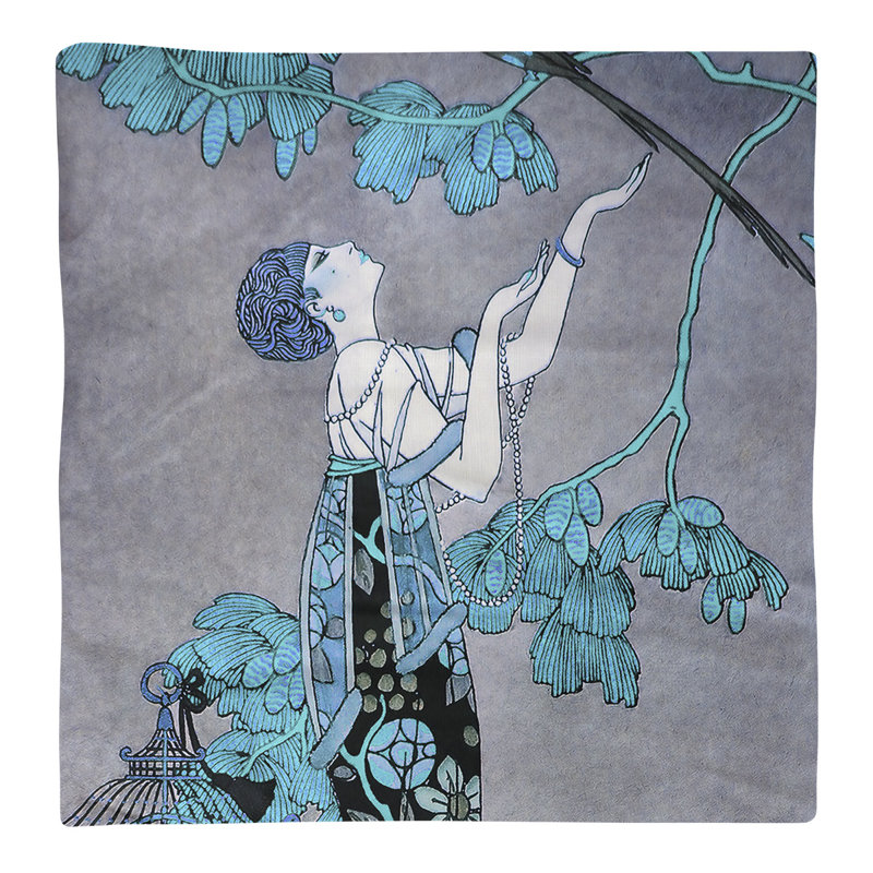 George Barbier Cotton Square Napkin, Ice Blue/Gray