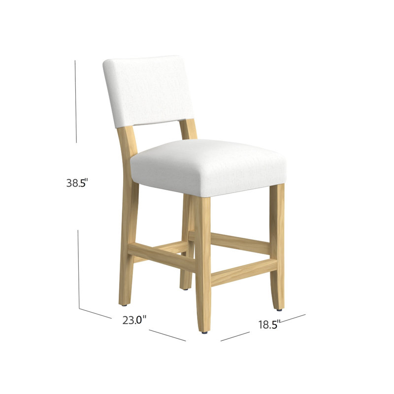 Tabouret de comptoir Bowo, rayures, pieds en bois franc, Brun naturel, Blanc