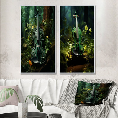 Violin Verdure In The Forest - Music Wall Art Living Room Set Of 2