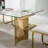 63" Dining Table With Glass Top And Double Pedestal Metal Base-102095471