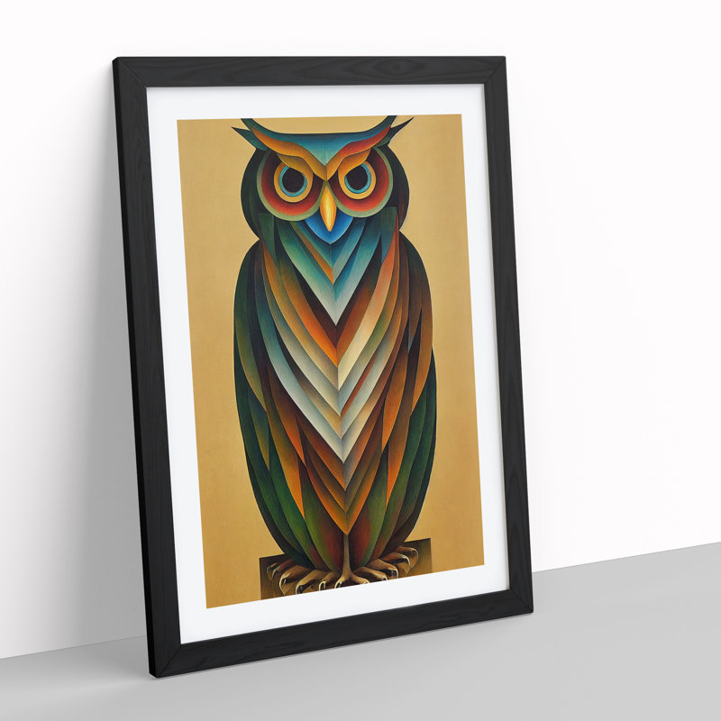 Unique Owl Art No.4 Abstract - Single Picture Frame Print, Black Framed, 64cm H x 46cm W x 2cm D