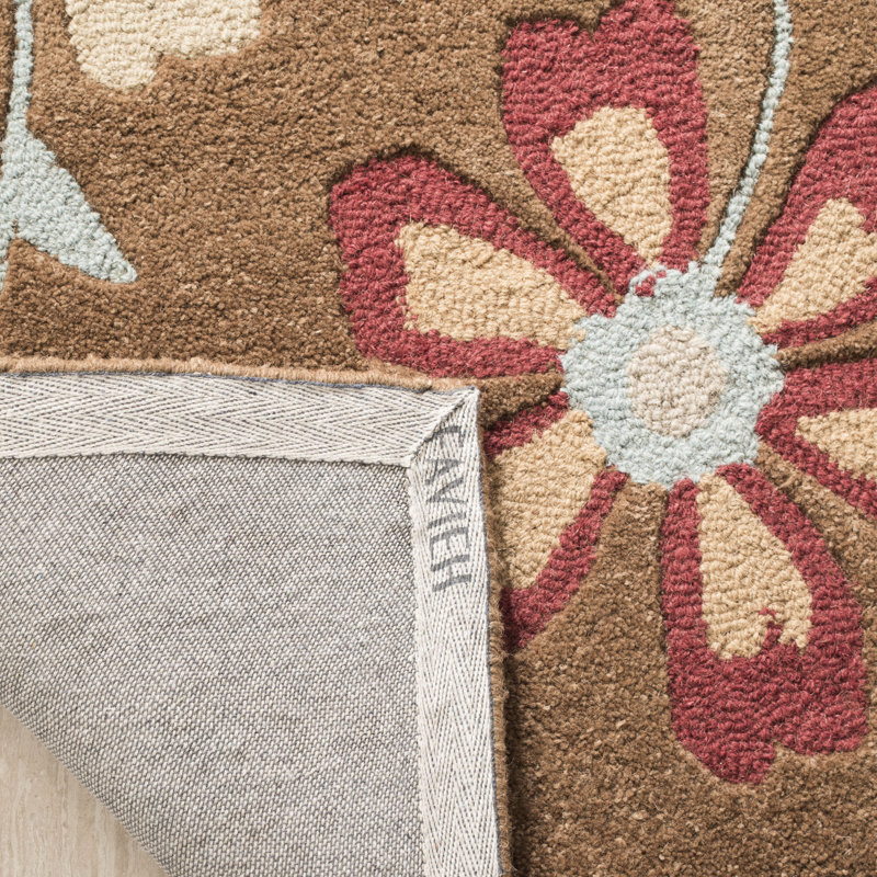 Emrick Hand Hooked Wool Floral Rug, Square 6'