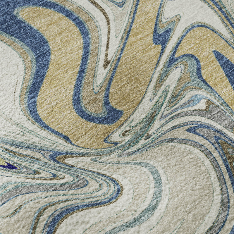 Premium Machine Washable Mayfield AMF2395 Abstract Rug, 3' x 5', Putty