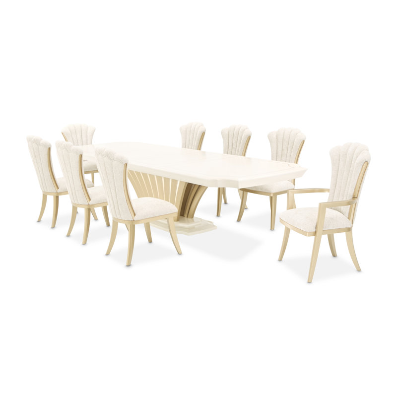 Fantosini 7-Piece Dining Room Set - Creamy Pearl, 9 Pieces: Table, 8 Chairs