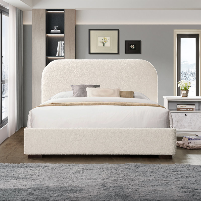 Reigen Platform Bed, Queen, White Boucle