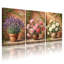 Ensemble de 3 tableaux sur toile tendue représentant un bouquet de roses lavande et de pivoines sur un mur de briques, idéal pour la décoration du salon, de la chambre ou de la maison.-1963125436