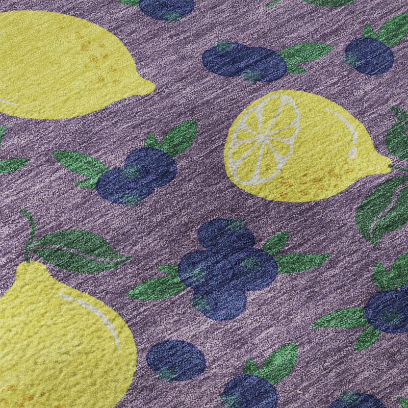 Premium Machine Washable Mayfield  Fruits Rug, 3' x 5', Lavender