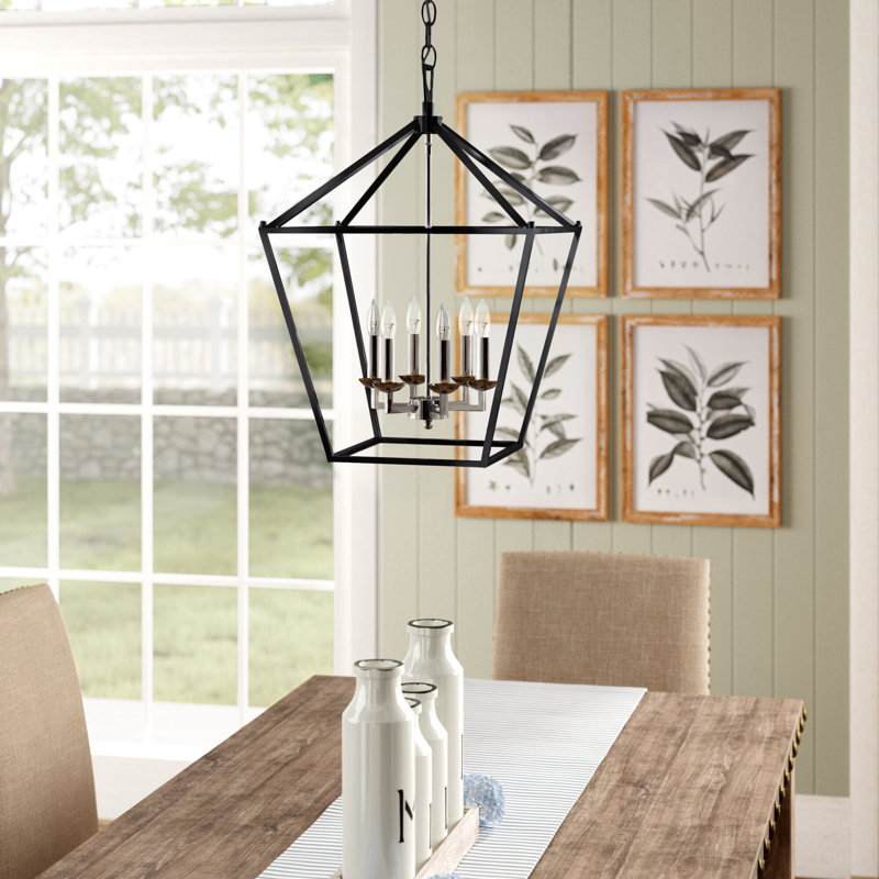 Gunn 6-Light Dimmable Lantern Geometric Chandelier, Black/Polished Chrome