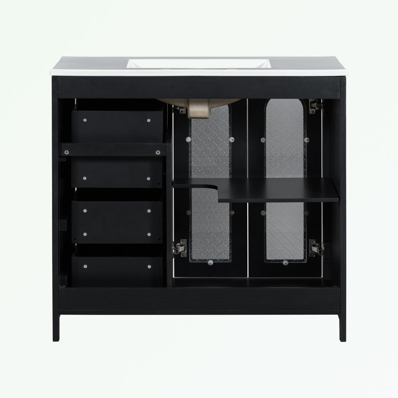 bathroom vanity with two doors, adjustable shelves and three drawers, Black