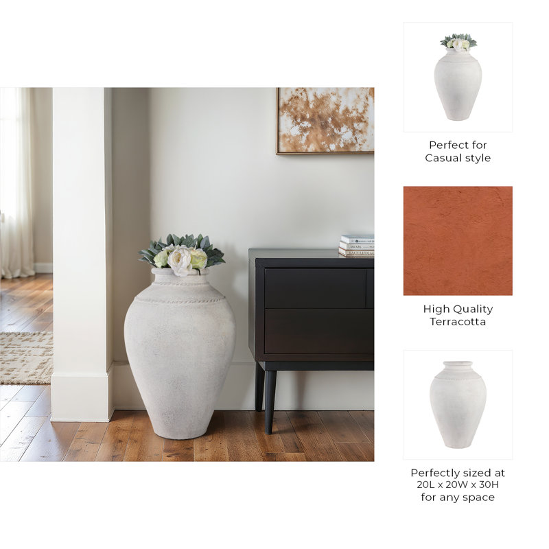 Handmade Clay Floor Vase, Ivory
