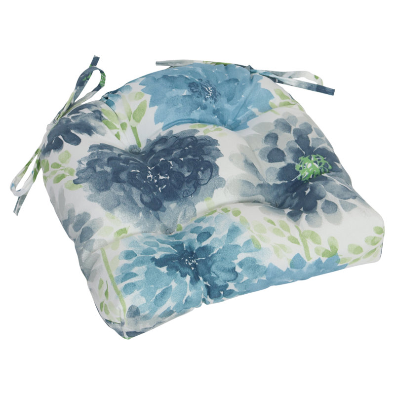 16-Inch Rounded Back Outdoor Tufted Chair Cushions (Set Of 2), White/Blue/Gardenia Cool Floral