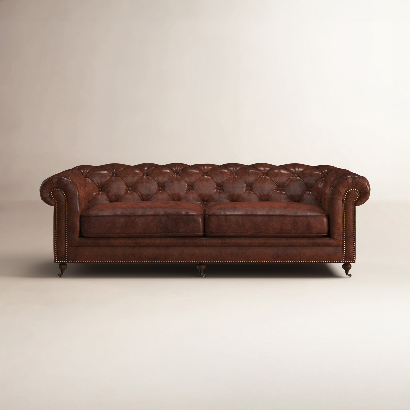 Idalia 87" Genuine Leather Sofa, Brown Genuine Leather