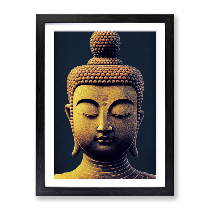 Golden Buddha No.2 - Single Picture Frame Print, Black, 64cm H x 46cm W x 2cm D