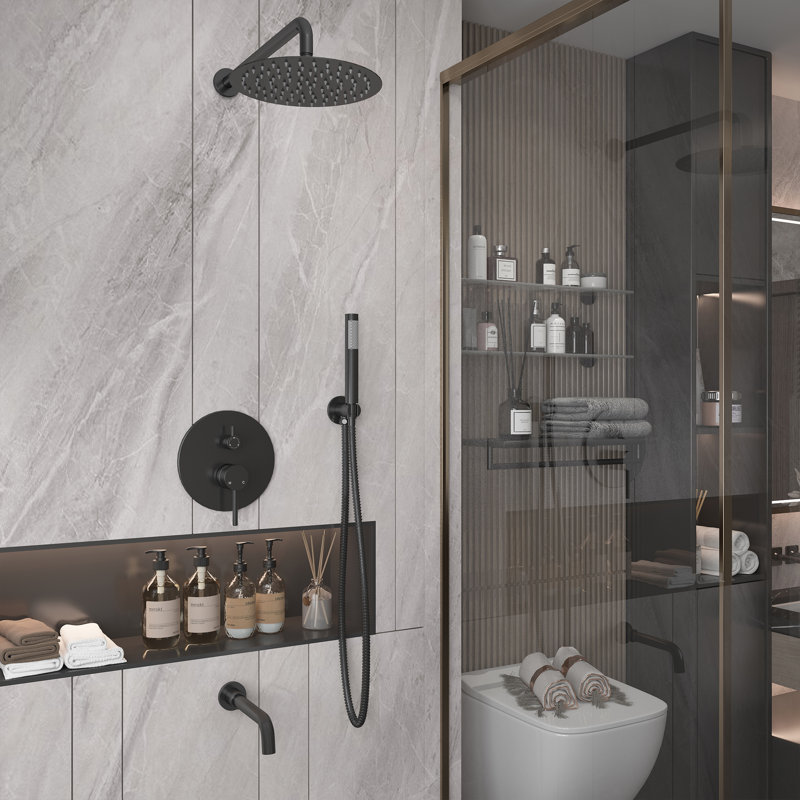 Luxury Wall-Mounted 3-Function Shower System Solid Brass Mixer Valve, 1.8 GPM Flow & Dual Showerheads with Rough-in Valve