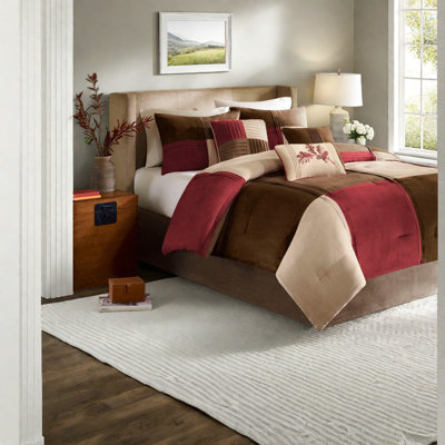 Premium 7-piece Microsuede Bedding Sets, Red Cal King, Cozy Modern Design