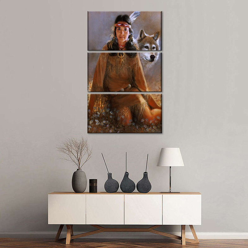 Peinture amérindienne sur toile amérindienne 3 pièces par NativeHeritageArt, H 50 po x l 32 po x P 1,25 po