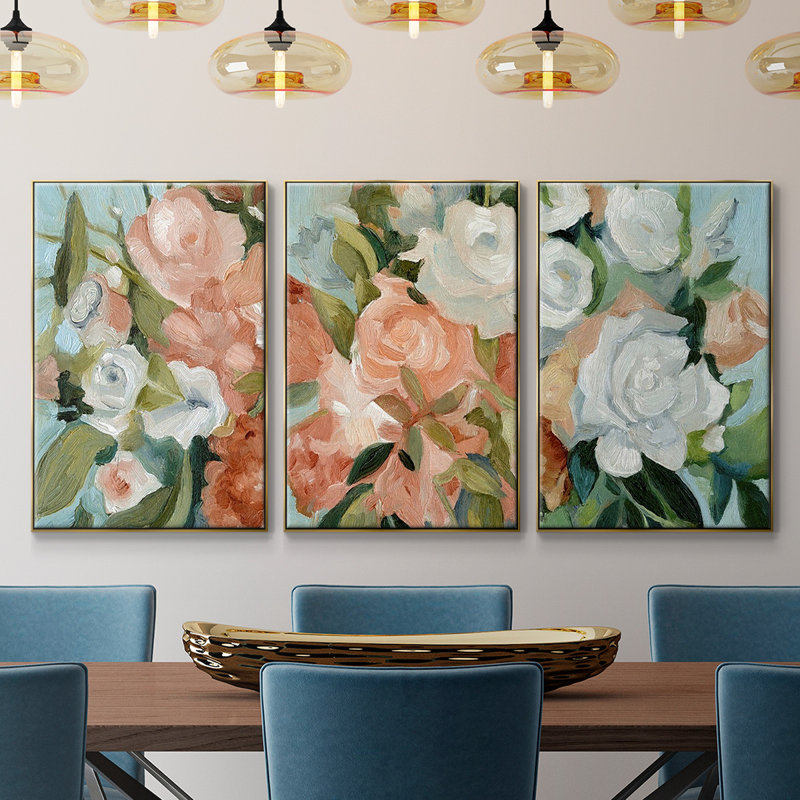 Bouquet Scatter I, reproduction sur toile 3 pièces, H 24 po x l 48 po x P 2 po, Or