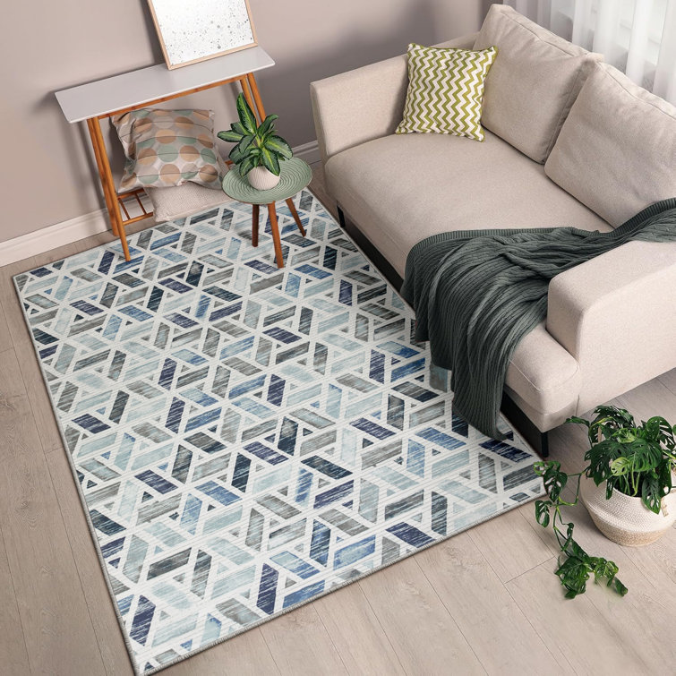 Zara Blue & Grey Geometric Printed Rug - Modern Effect Area Rug for Stylish Living Spaces