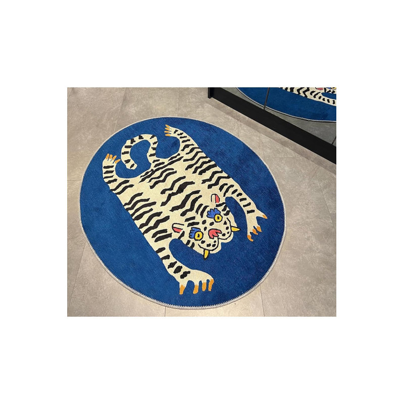 Tapis rond bleu antidérapant lavable à la machine, Rectangle 3 pi 3 po x 3 pi 11 po