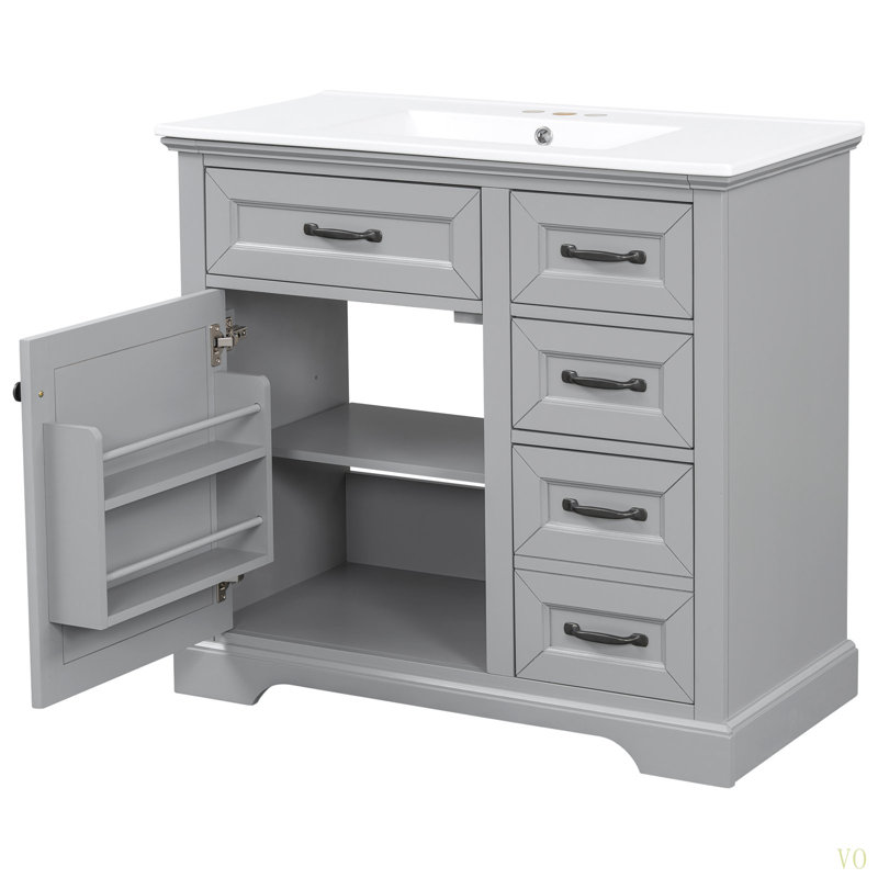 Meuble-lavabo 36 po avec lavabo, lavabo en céramique, 2 tiroirs basculants, charnières de porte à fermeture en douceur