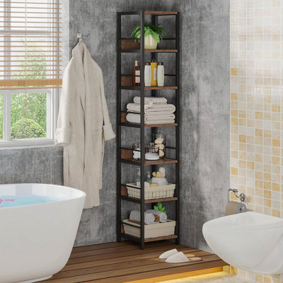 Étagère de coin de 74,80 po de hauteur à 6 niveaux, étagère de rangement étroite, présentoir à tablettes étagères pour petite salle de bain, bibliothèque carrée rustique