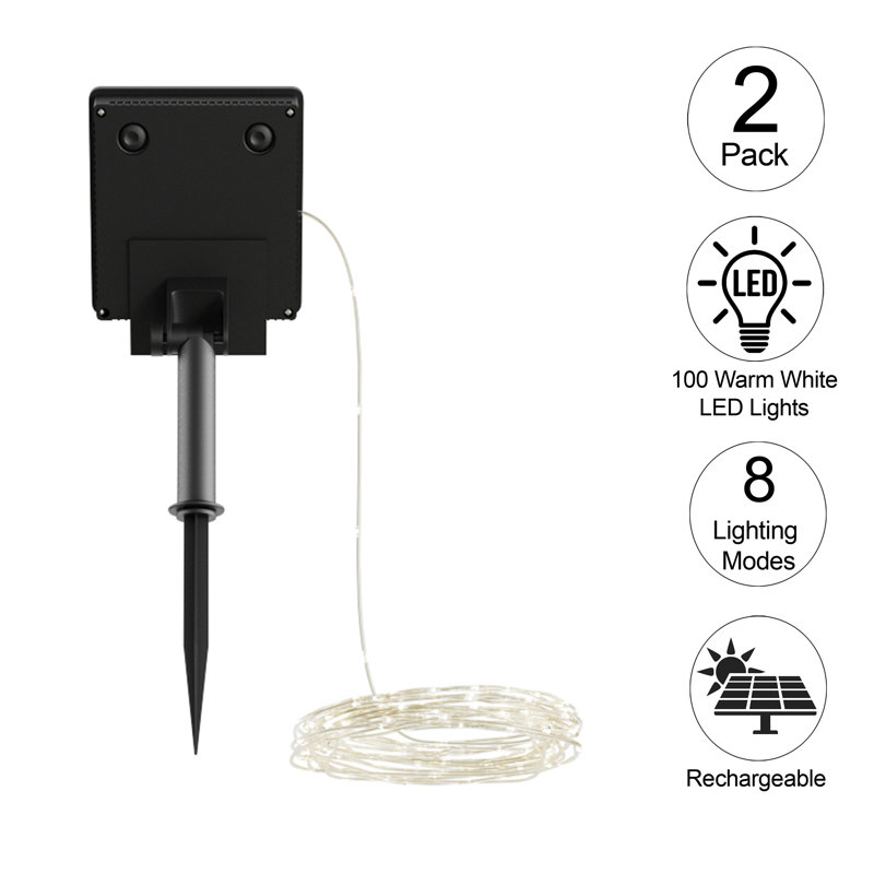 Garette Outdoor Solar String Lights Two 100 LED Strings of Warm White Fairy Twinkle Lights with 8 Modes for Patio, Yard, and Events by Pure Garden