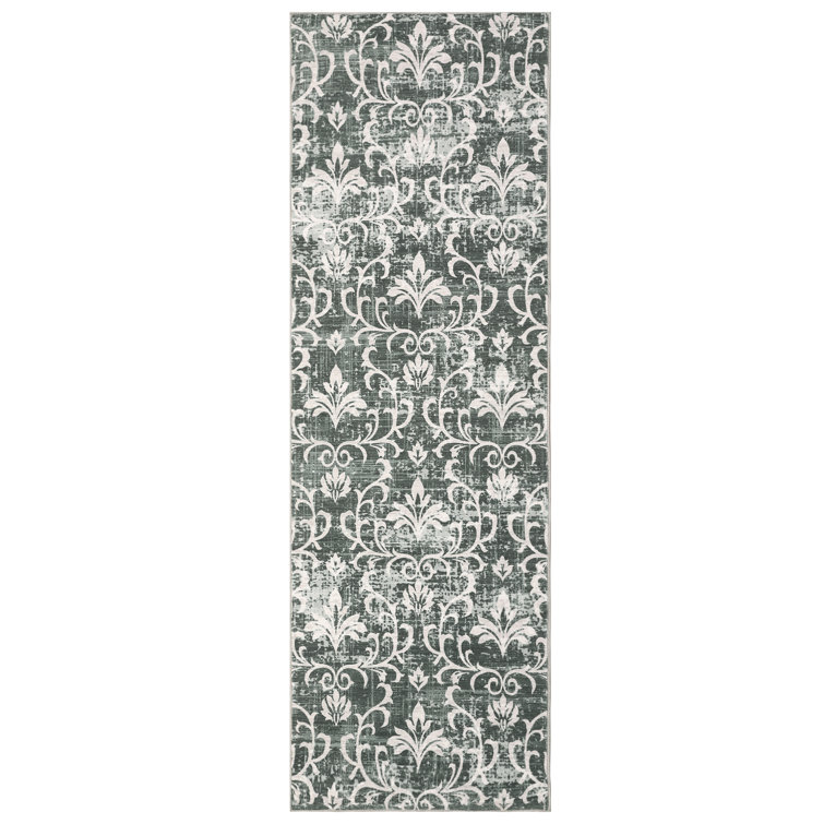 Luxurious Vintage Damask Area Rugs Living Room Bedroom Soft Floor Mat Washable Indoor Non-Slip Carpet Hallway Low Pile Stain Resistant Rug Indoor Easy to Clean Carpet Office Farmhouse Decor