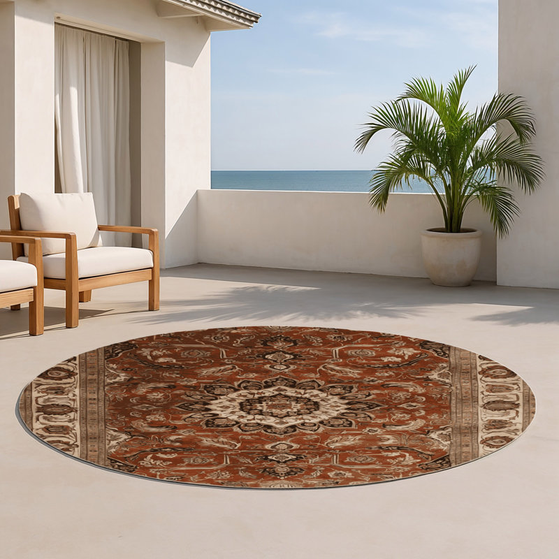 Persian Brown Indoor and Outdoor Area Rug, Round 5'