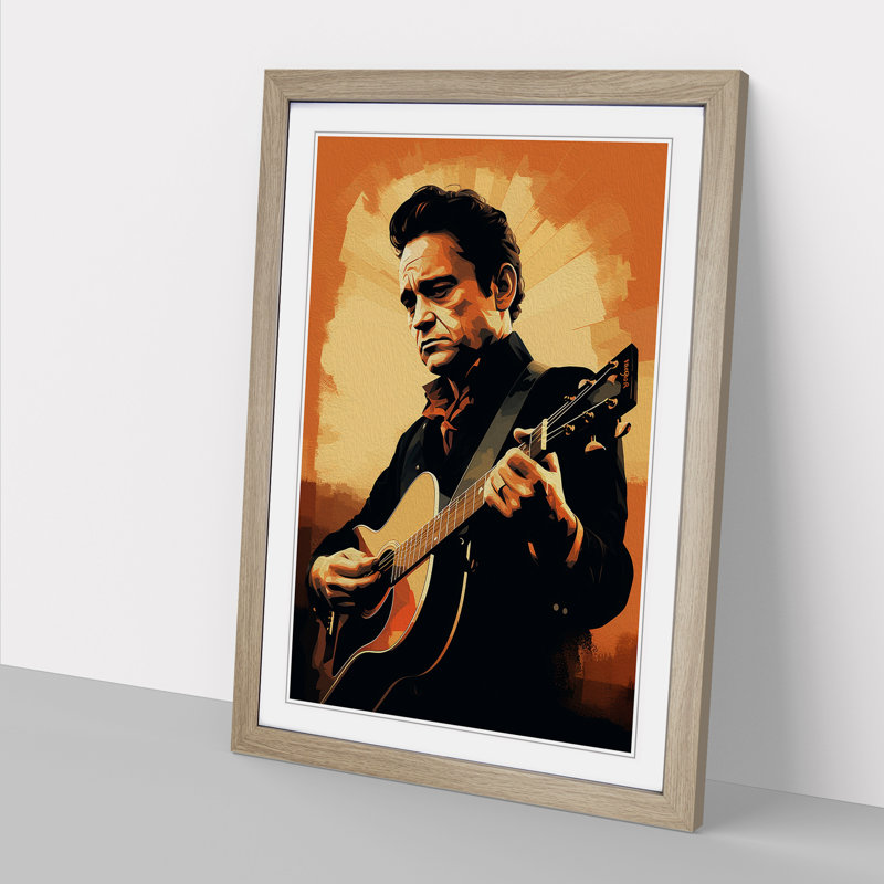 XYZ-FRM-V1223-3904 Johnny Cash Digital - Single Picture Frame Print on Wood, Oak Framed, 64cm H x 46cm W x 2cm D