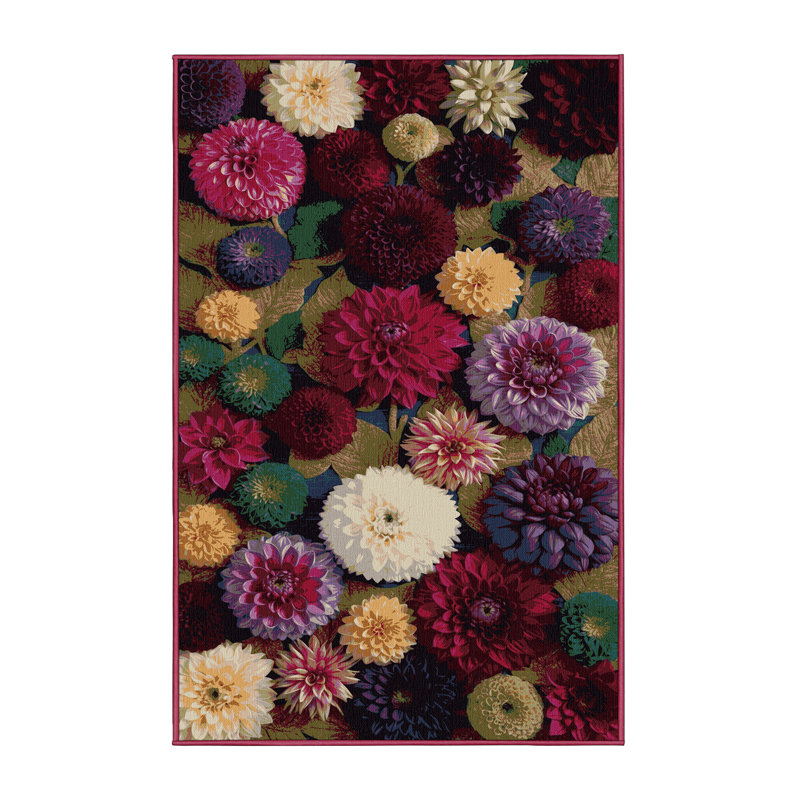 Tapis rouge botanique lavable à la machine, Rectangle 4 pi x 6 pi