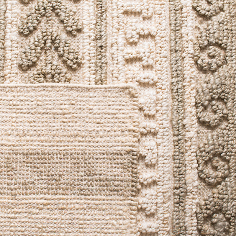 Tapis géométrique en jute / coton tissé à la main en fibres naturelles ivoire / beige, Rectangle de 5 pi x 8 pi