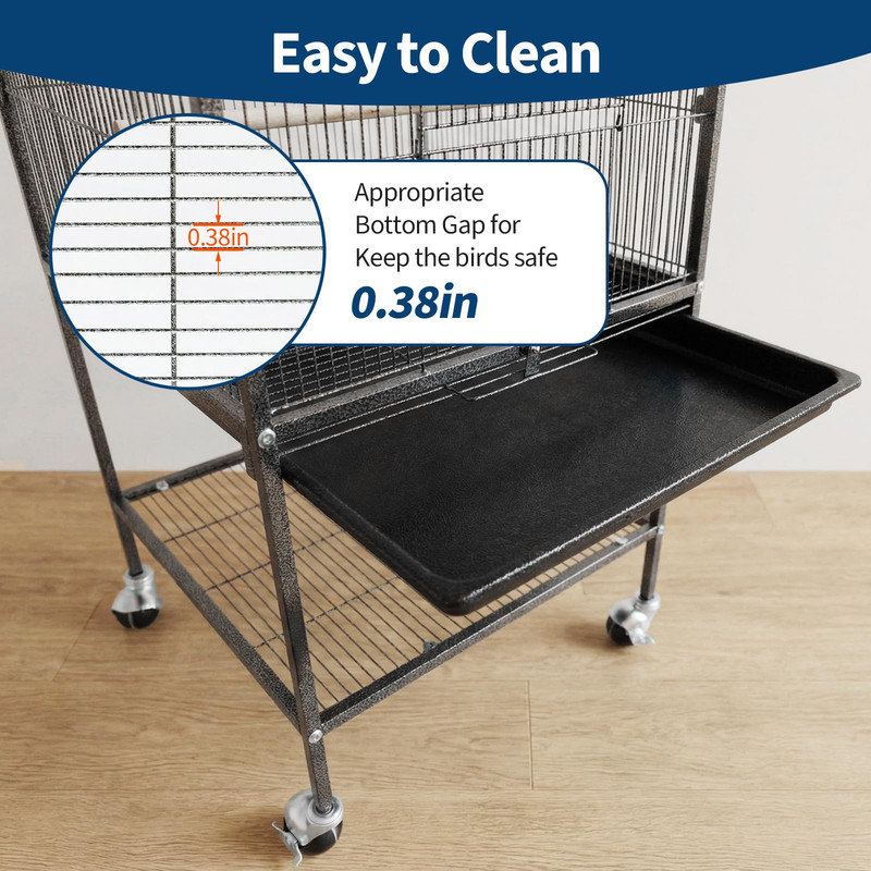 Volière extra-large de 50 po sur roulettes, enclos pour oiseaux avec tablettes