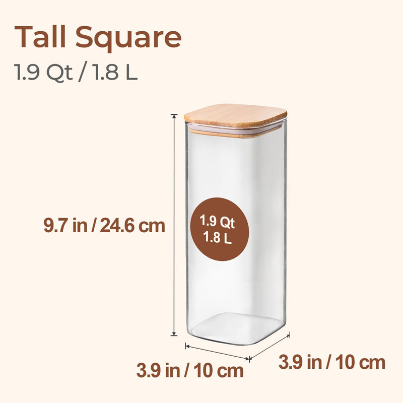 Contenants de rangement en verre 1,9 pte avec couvercles, 74 oz