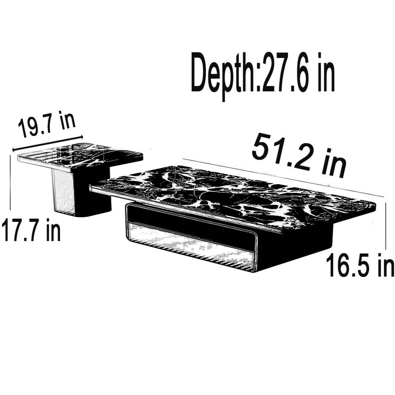 Modern Black Rockboard Coffee Table Set, 16.5" H x 51.2" L x 27.6" W