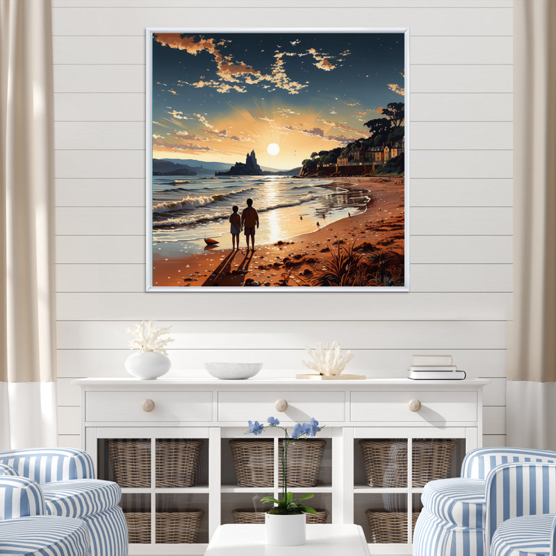 Beach Shimmering Sands I - Beach Canvas Print, 36" H x 36" W, Silver Picture Framed