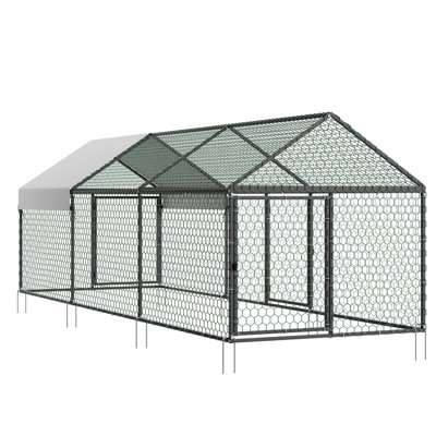 Poulailler en métal pour 6 à 8 poules, 3,3 x 9,8 x 3,3 pi, petite cage à poulets avec couvercle imperméable et 3 portes, poulailler avec toit en spirale compatible avec les poulaillers en bois, pour poule poule