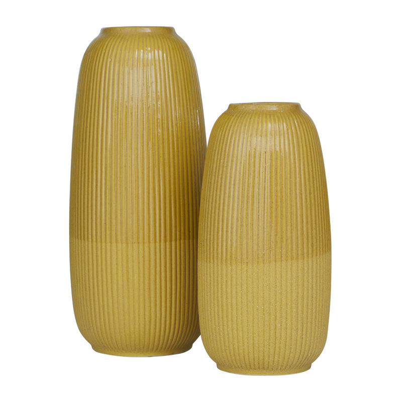 2 Piece Yellow Stoneware Table Vase Set
