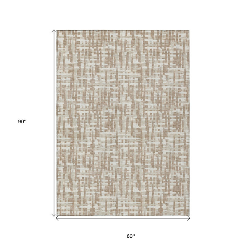 Tapis d'extérieur lavable abstrait brun clair 5 pi x 8 pi