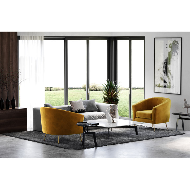 Lucciano Velvet Barrel Chair, Mustard Gold