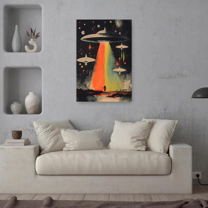 Cosmic Encounter Abstract Colorful Retro Landscape Nature Wall Art Print by Treechild - Wrapped Canvas Print