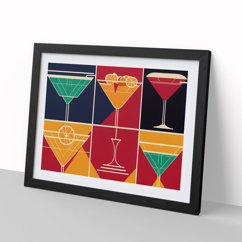 Retro Cocktail Vol.6 1 Piece Single Picture Frame Painting, 25cm H x 34cm W x 2cm D, Black Framed