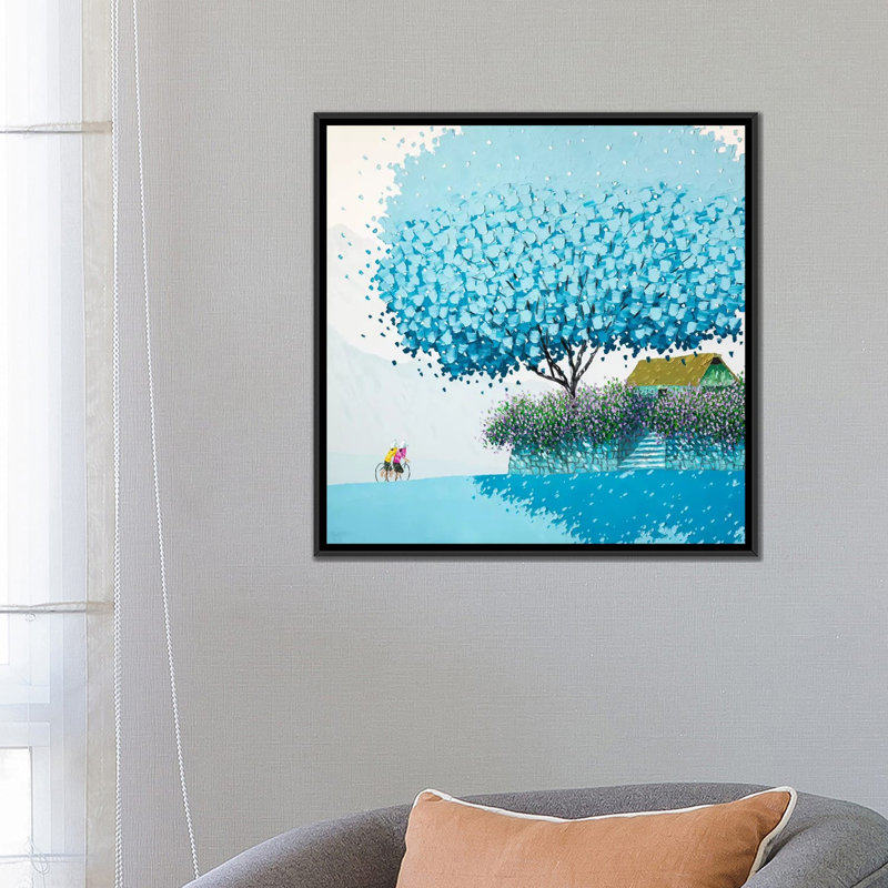 «Winter», peinture sur bois, H 18 po x l 18 po x P 1,5 po, Toile encadrée noire, Pas de tapis