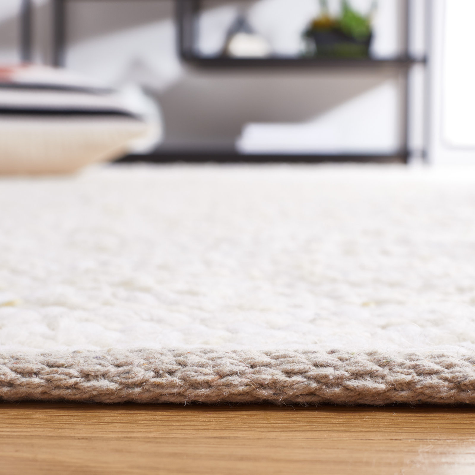 Garret Ivory Beige Hand-Woven Flatweave Rug, Square 6'