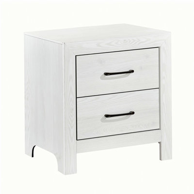 Modern White Finish 1pc Nightstand of 2x Drawers Black Hardware Wooden Bedroom Furniture
