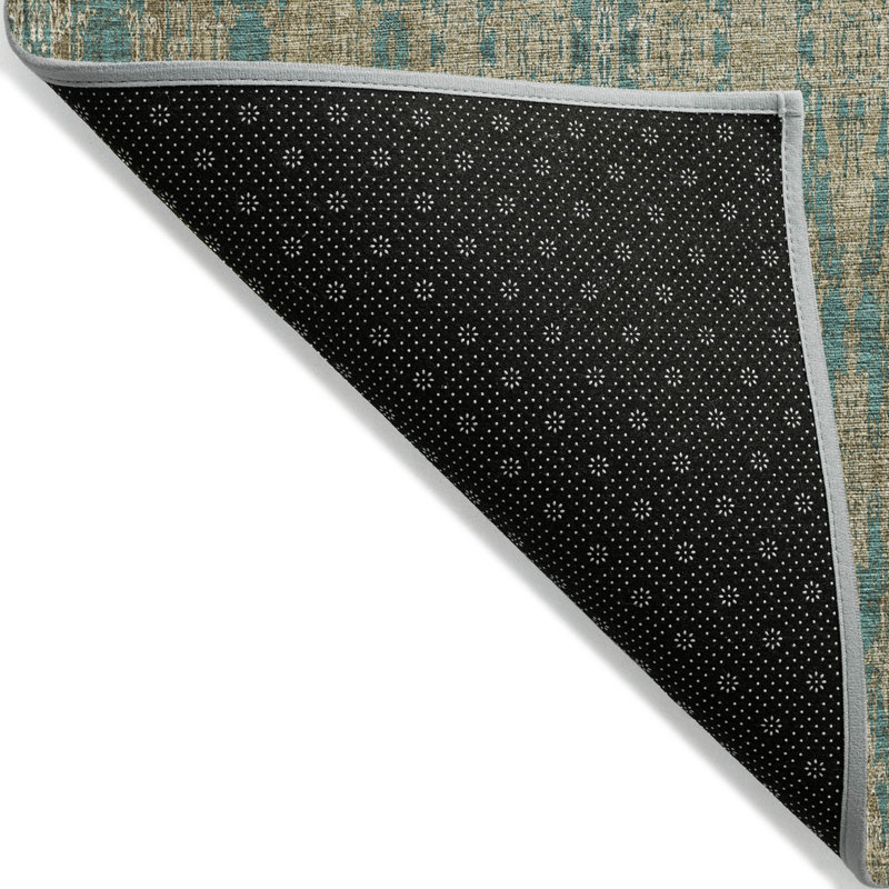Tapis intérieur / extérieur 8 pi x 10 pi bleu sarcelle et beige lavable marocain