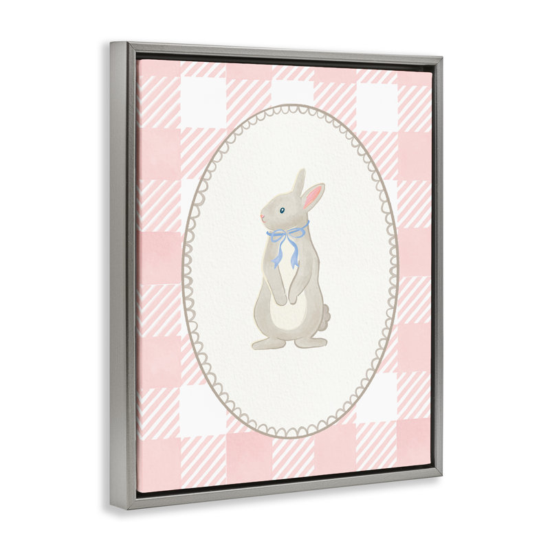 Cadre flottant en lapin doux et vichy pastel, design par The Paper Curator, Cadre flottant gris lustré, H 21 po x l 17 po