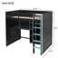 Lit mezzanine double en bois avec bureau, garde-robe ouverte, compartiments de rangement et lumières RVB, bleu nuage-34906802