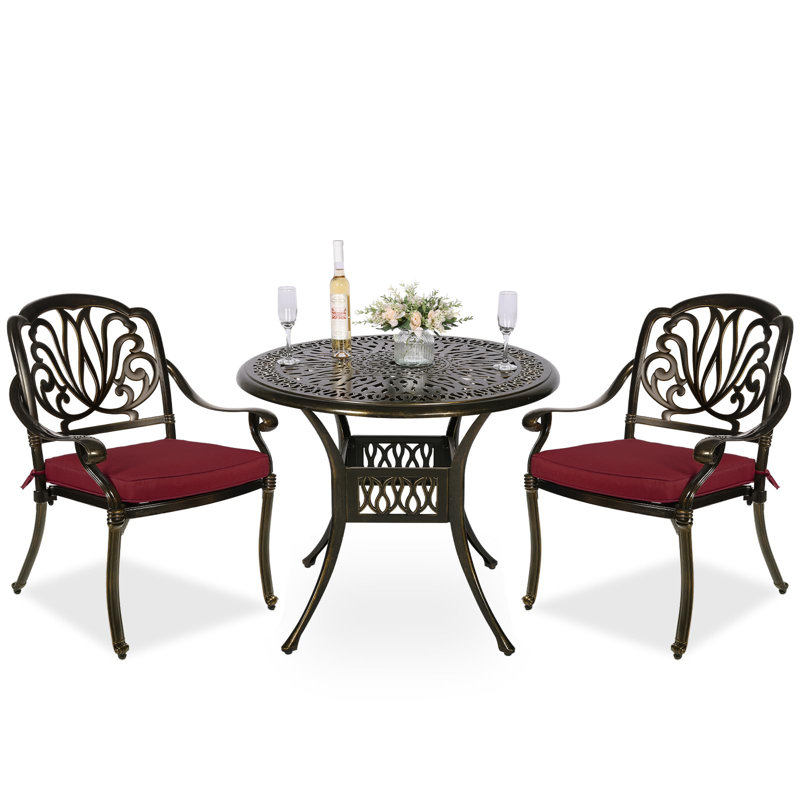 Ensemble bistro rond avec coussins 35,4 po, Rouge piment
